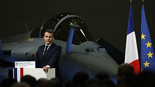 French President Emmanuel Macron delivers a speech as he visits an army base in Orleans, central France, Thursday, Jan. 16, 2020.