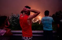 Villagers stare at the flames in despair during the 2017 deadly wildfire near Pedrógão Grande, Portugal