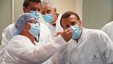 French President Emmanuel Macron visits a vaccine plant of drugmaker Sanofi in Marcy-l'Etoile, near Lyon, France, Tuesday, June 16, 2020.