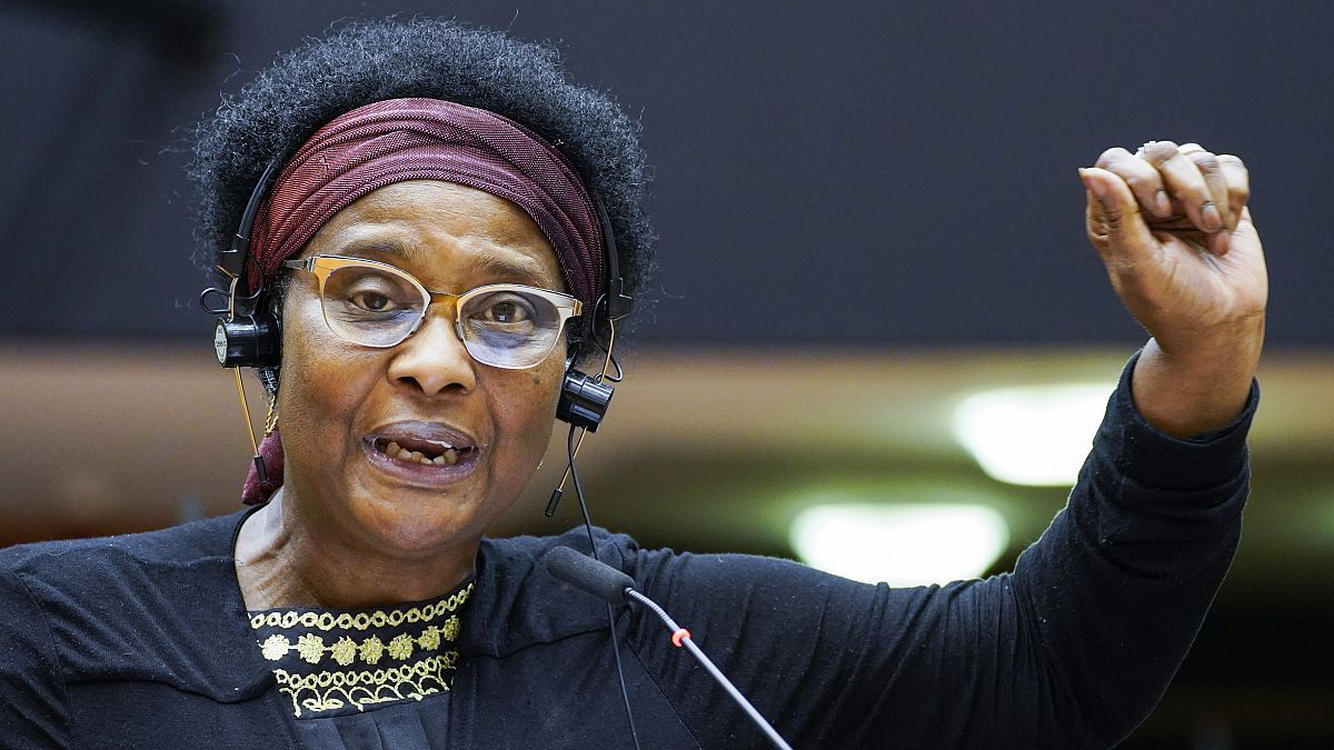 German lawmaker Pierrette Herzberger-Fofana speaks during a plenary session at the European Parliament in Brussels