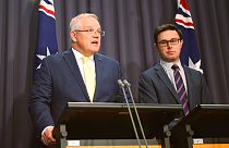 Australian Prime Minister Scott Morrison, left, and Emergency Management Minister David Littleproud hold a press conference in Canberra, Australia, January 10, 2020.