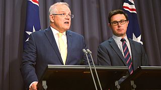 Australian Prime Minister Scott Morrison, left, and Emergency Management Minister David Littleproud hold a press conference in Canberra, Australia, January 10, 2020. 