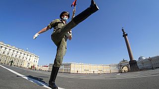 Russian army soldier a military parade rehearsal in St.Petersburg
