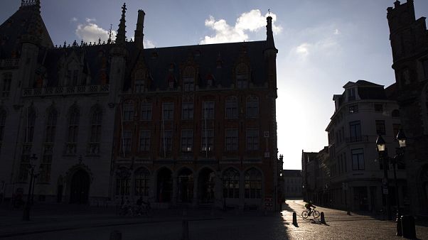 View of Market Square in Bruges, Belgium, Wednesday, May 13, 2020 View of Market Square in Bruges, Belgium, Wednesday, May 13, 2020