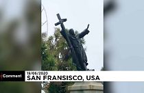 Протестующие валят памятник Фрэнсису Скотту Ки в Сан-Франциско