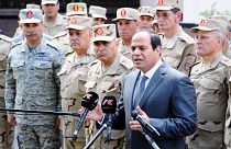 الرئيس السيسي متحدثاً إلى الصحافة بعد اجتماع مع المجلس الأعلى للقوات المسلحة (أرشيف)
