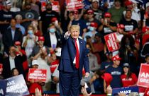Donald Trump speaks during a campaign rally in Tulsa