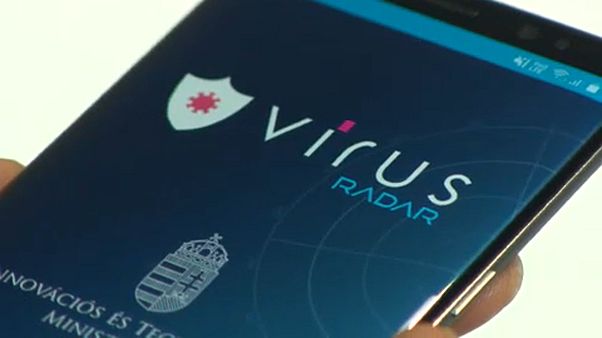 A víruskövető alkalmazás nyitóképernyője A víruskövető alkalmazás nyitóképernyője