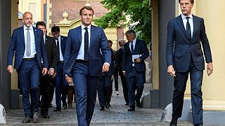 Le président français Emmanuel Macron et le Premier ministre néerlandais Mark Rutte à La Hague le 23 juin 2020