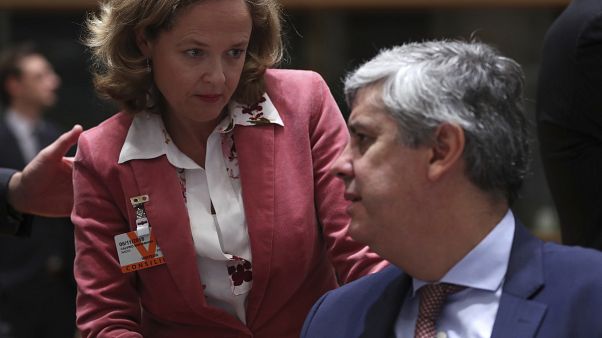 Nadia Calviño, ministra de Economia de España, con el presidente saliente del Eurogrupo Mario Centeno Nadia Calviño, ministra de Economia de España, con el presidente saliente del Eurogrupo Mario Centeno