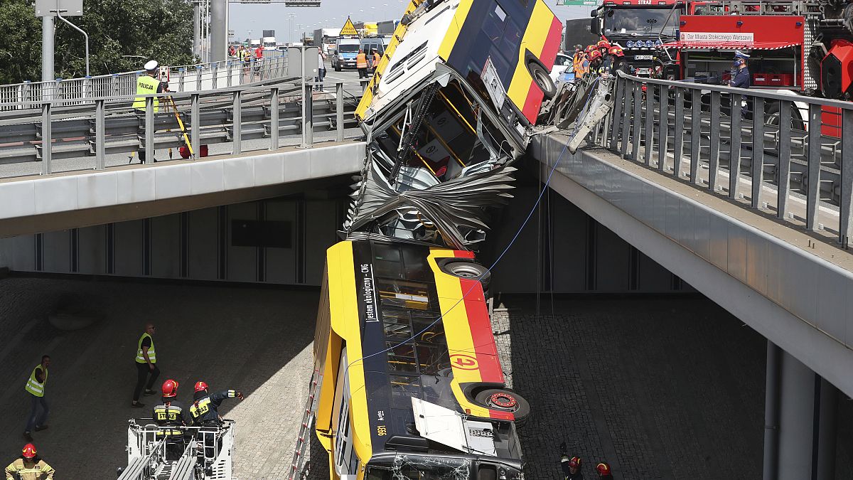 حادث سقوط حافلة من عبى جسر في بولندا