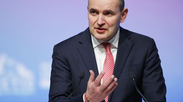 Iceland's President Guoni Johannesson gestures while speaking at a plenary session of the International Arctic Forum in St. Petersburg, Russia, Tuesday, April 9, 2019. Iceland's President Guoni Johannesson gestures while speaking at a plenary session of the International Arctic Forum in St. Petersburg, Russia, Tuesday, April 9, 2019.