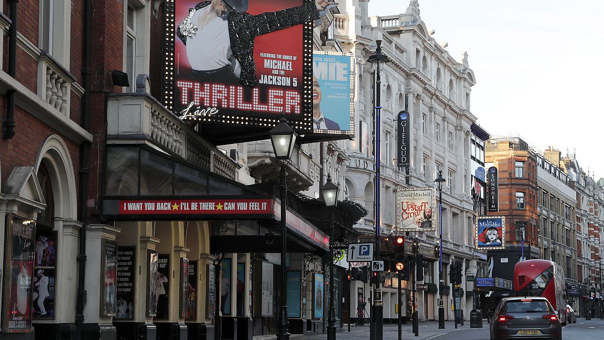 Streets are mostly empty and Theatres are closed in the normally busy theatreland area of central London, Tuesday, March 24, 2020.