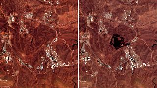 مقایشه تصاویر ماهواره‌ای از جاییکه در آن انفجار رخ داد با تصاویر هفته‌های گذشته