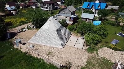 Drone view of the pyramid around houses