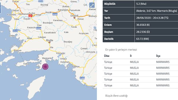 Muğla'nın Marmaris ilçesinde 5,2 büyüklüğünde deprem Muğla'nın Marmaris ilçesinde 5,2 büyüklüğünde deprem