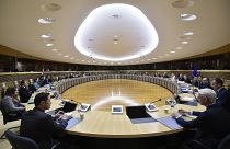 EU Brexit negotiator Michel Barnier and his British counterpart David Frost attend negotiations with their teams at EU headquarters in Brussels, Monday, June 29, 2020. 