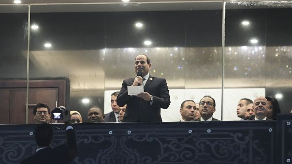 الرئيس المصري عبد الفتاح السيسي يتحدث خلال حفل الافتتاح في استاد القاهرة الدولي. الرئيس المصري عبد الفتاح السيسي يتحدث خلال حفل الافتتاح في استاد القاهرة الدولي.
