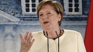 Angela Merkel speaks during a press conference after meeting with French President Emmanuel Macron for talks as Germany prepares to take over the EU presidency. 29 June 2020