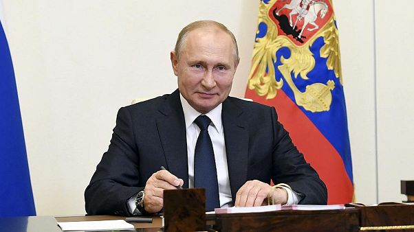 Russian President Vladimir Putin, attends a meeting via teleconference at the Novo-Ogaryovo residence outside Moscow, Russia, Monday, June 1, 2020 Russian President Vladimir Putin, attends a meeting via teleconference at the Novo-Ogaryovo residence outside Moscow, Russia, Monday, June 1, 2020