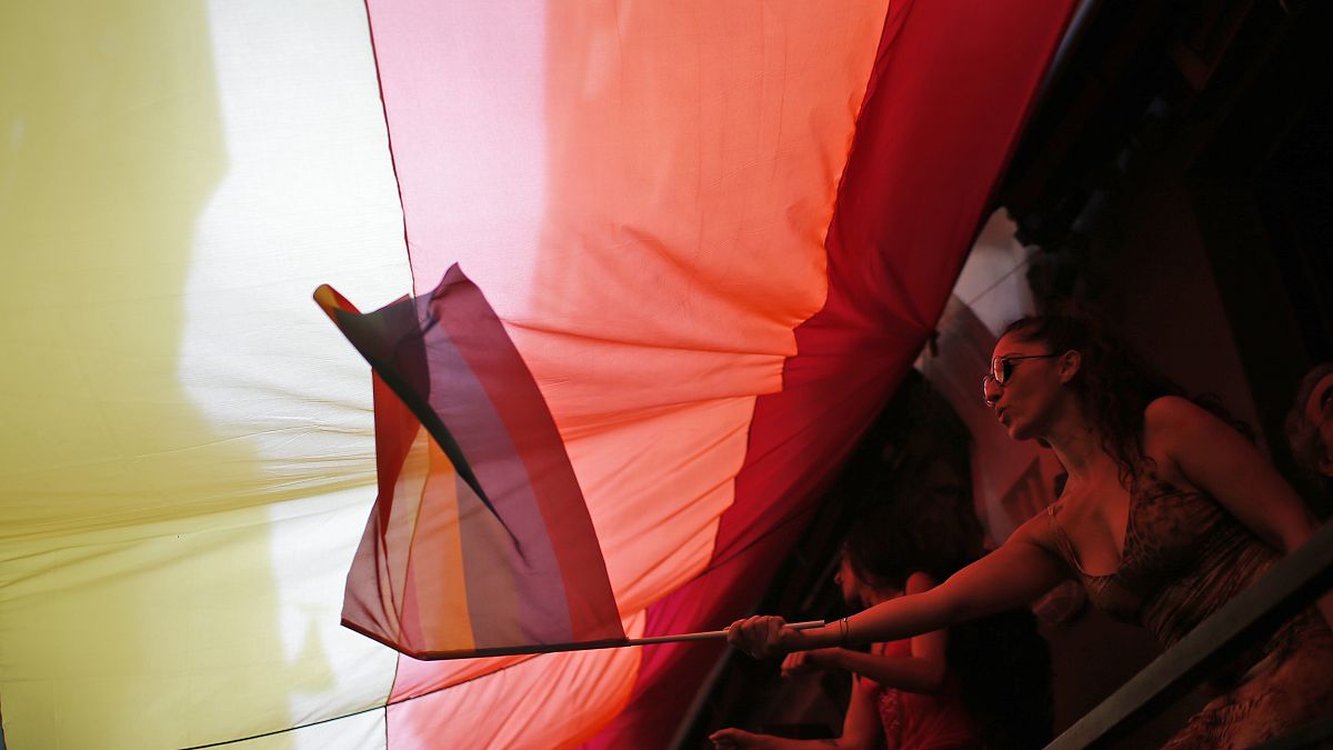 Participants at a Gay Pride event in support of LGBT+ rights in Istanbul, June 28, 2015. 