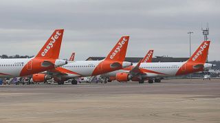 EasyJet planes parked on the tarmac at Luton Airport