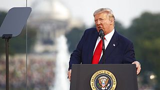 President Donald Trump speaks during a "Salute to America" event on the South Lawn of the White House, Saturday, July 4, 2020, in Washington