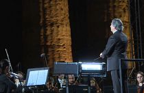 Musicians from the Syrian diaspora in Europe perform in a concert conducted by Riccardo Muti in Paestum, southern Italy, July 5, 2020