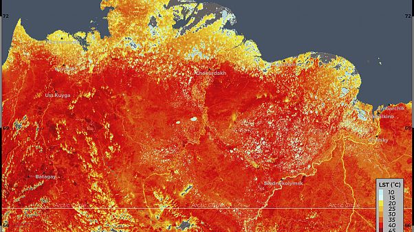 Az európai Középtávú Időjárási Előrejelzések Európai Központja (ECMWF) által 2020. június 19-én készített, június 24-én közreadott kép a talaj hőmérsékletéről Az európai Középtávú Időjárási Előrejelzések Európai Központja (ECMWF) által 2020. június 19-én készített, június 24-én közreadott kép a talaj hőmérsékletéről