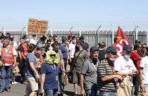 Protesta de los trabajadores de Airbus en las cercanías de Toulouse