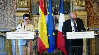 Les ministres espagnole et français des Affaires étrangères Arancha González Laya et Jean-Yves Le Drian le 9 juillet 2020