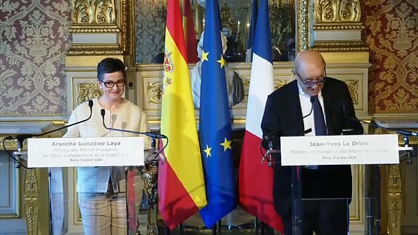 Arancha González Laya, ministra española de exteriores y su homólogo francés, Jean-Yves Le Drian Arancha González Laya, ministra española de exteriores y su homólogo francés, Jean-Yves Le Drian