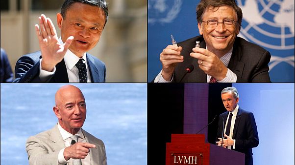 Dünyanın en zenginleri arasında yer alan iş insanları Jack Ma, Jeff Bezos, Bill Gates ve Bernard Arnault. Dünyanın en zenginleri arasında yer alan iş insanları Jack Ma, Jeff Bezos, Bill Gates ve Bernard Arnault.