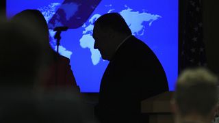 وزير الخارجية مايك بومبيو خلال مؤتمر صحفي بوزارة الخارجية في واشنطن، الأربعاء 8 يوليو 2020.