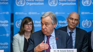الأمين العام للأمم المتحدة أنطونيو غوتيريش، مقر منظمة الصحة العالمية في جنيف، سويسرا، الاثنين 24 فبراير 2020