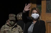 Bolivia's interim President Jeanine Anez, wearing a face mask to help curb the spread of the new coronavirus, in Corpus Christi, La Paz, Bolivia, July 9, 2020.