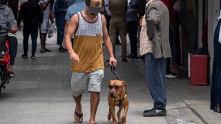 رجل يسير إلى جانب كلب في أحد شوارع المغرب