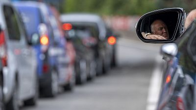 Queues waiting to cross the Croatian border.