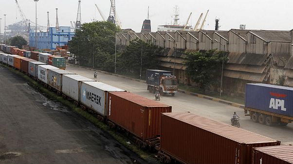 Shipping containers roll out of a port on the Bay of Bengal which forms the northeastern part of the Indian Ocean, in Chennai, India Shipping containers roll out of a port on the Bay of Bengal which forms the northeastern part of the Indian Ocean, in Chennai, India