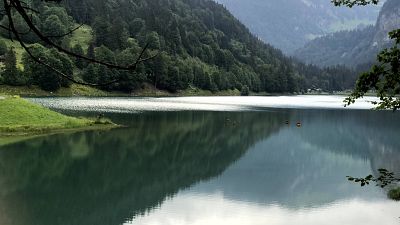 Lake Montriand. The venue for triathlon swimming in the Morzine area. 