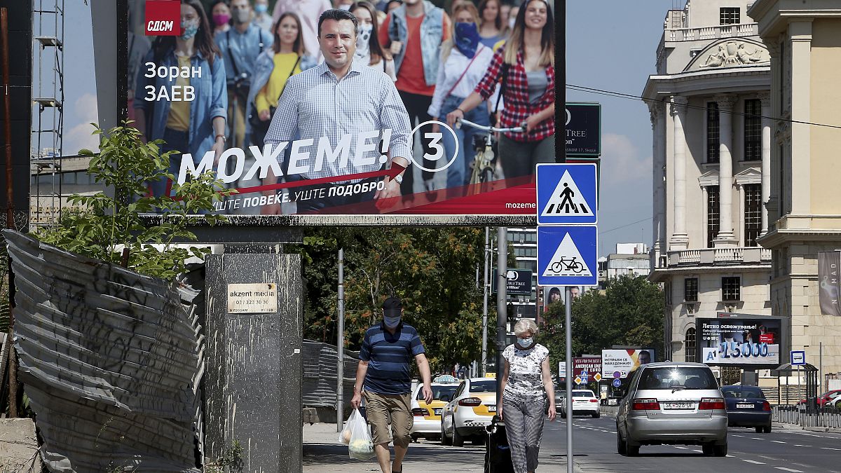 An election poster in Skopje showing Zoran Zaev, the leader of the ruling Social Democrats