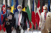 European Union foreign policy chief Josep Borrell arrives for a meeting of EU foreign ministers at the European Council building in Brussels, Monday, July 13, 2020.
