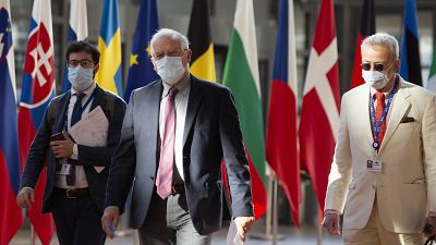 European Union foreign policy chief Josep Borrell arrives for a meeting of EU foreign ministers at the European Council building in Brussels, Monday, July 13, 2020.