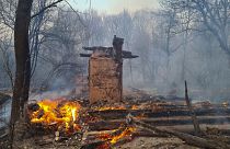 A house burns in the exclusion zone around the Chernobyl nuclear power plant, April 5, 2020