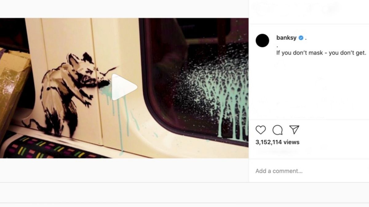 A rat coughing green liquid was included in Bansky's latest work on the London Underground.