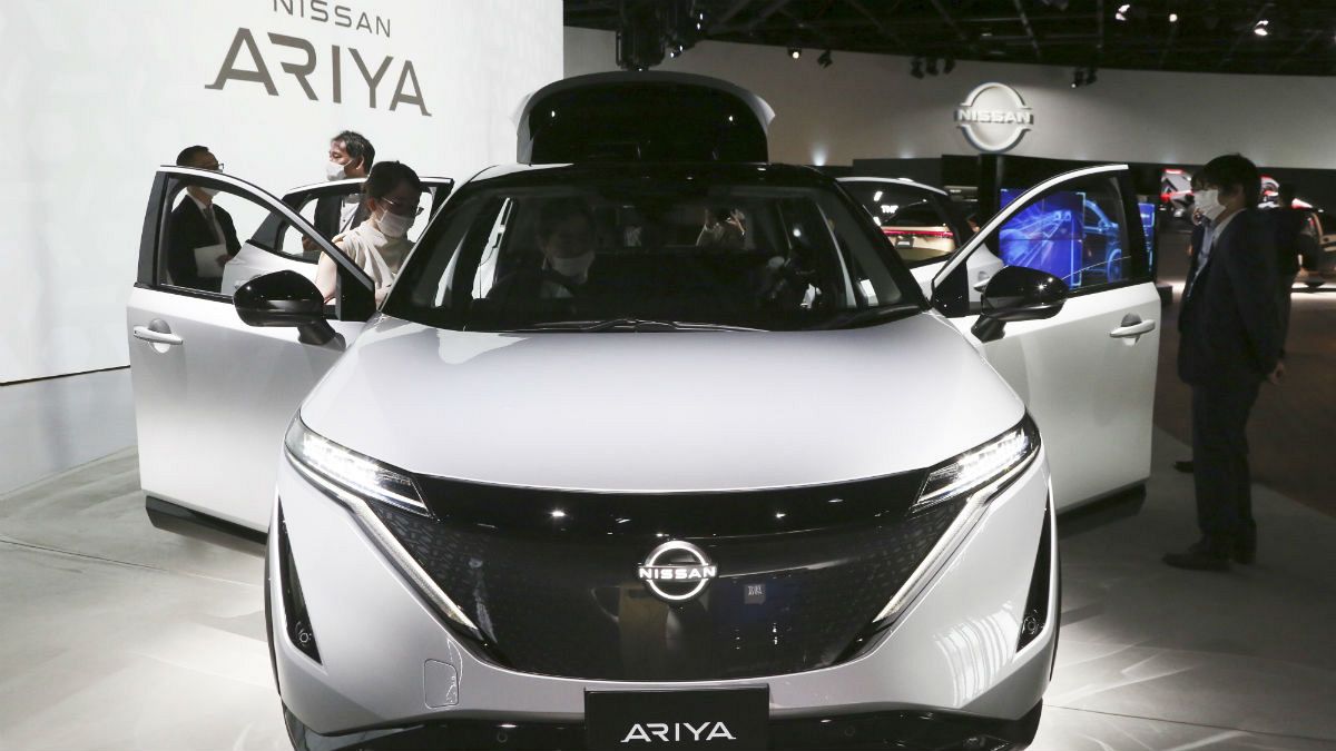 Nissan Motor Co.'s new electric crossover Ariya is displayed at Nissan Pavilion in Yokohama near Tokyo