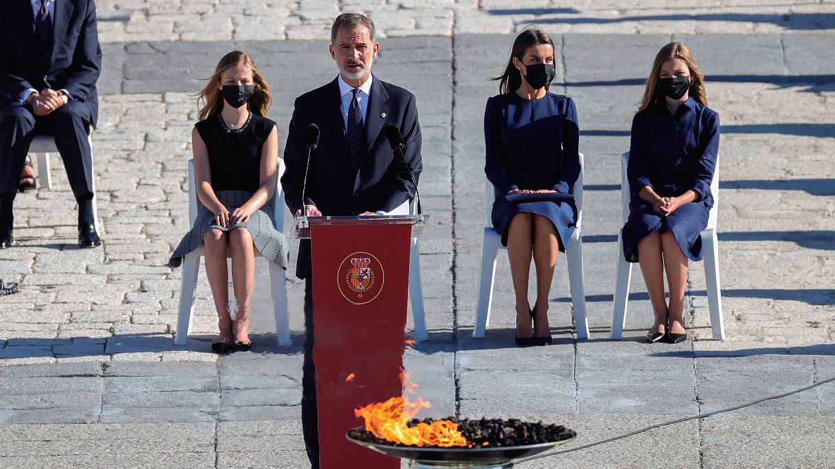 King Felipe VI of Spain during a state tribute in memory of COVID-19 victims  in Madrid, Spain,  July 16, 2020. 