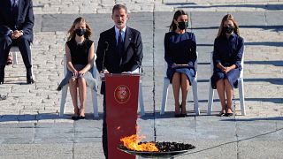 King Felipe VI of Spain during a state tribute in memory of COVID-19 victims  in Madrid, Spain,  July 16, 2020. 