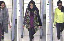  Shamima Begum, centre, going through security at Gatwick airport, before catching a flight to Turkey en route to Syria in February 2015.