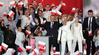 President Andrzej Duda celebrates his victory in the election on 12 July